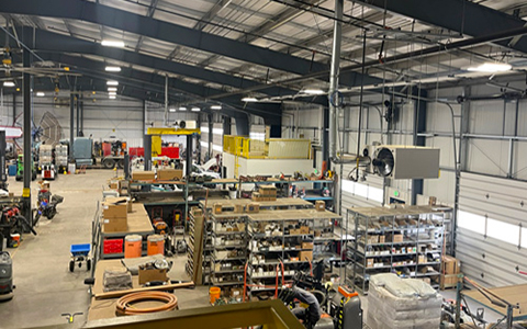 photo of the interior warehouse storage space at the Timberline Landscaping operations building.